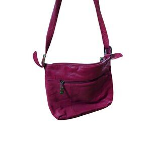 Vintage Burgundy Leather Crossbody Bag With Adjustable Strap & Front Pocket